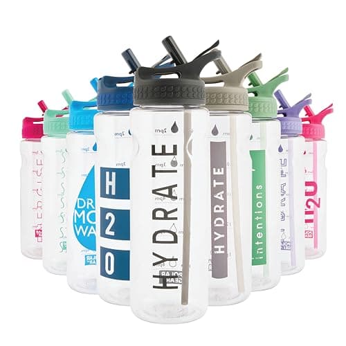Image of Polar Gear Motivational 750ml Water Bottle With Straw - BPA Free, Time Markings - Running, Sports, Cycling Bottle, Black