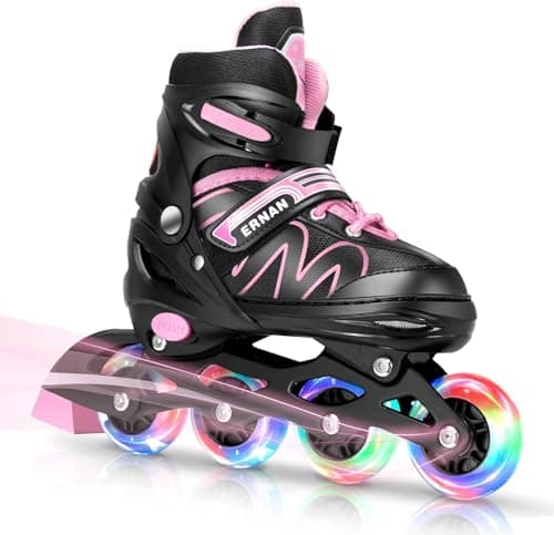 Image of ERNAN Inline Skates,Adjustable Light up Kids Inline Skates, for Boys and Girls,Roller Skates for Kids Youth, Beginner (Pink, L)
