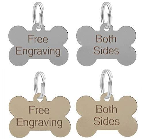 Image of Dog Bone ID Tag Personalised Engraved Silver Or Brass 38mm Puppy Collar Chipped (Brass)