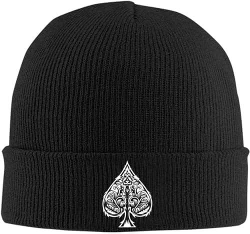 Image of Poker Ace of Spades Adult Knitted Hat Beanie Winter Warm Skull Hat - Men Women Black
