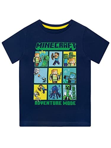 Image of Minecraft Boys Creeper and Steve T-Shirt Blue 7 to 8 Years