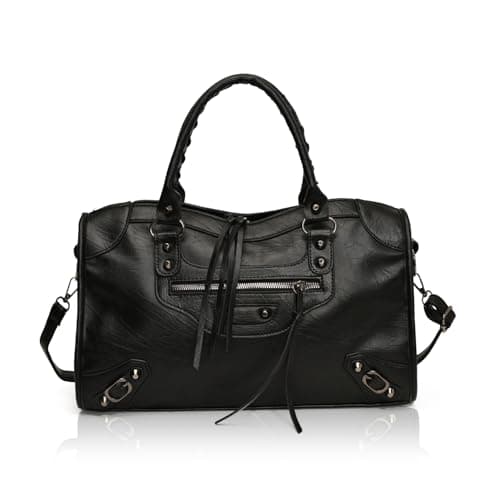 Image of Crossbody Tote Bag for Women – Rivet Studded Hobo Shoulder Purse, Trendy Goth Work Boston Bag, Black, Tote Handbags