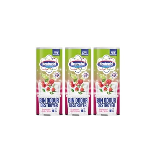 Image of Neutradol Dustbin Odour Destroyer, Bin Freshener Deodorising Powder, Odour Eliminator for Indoor & Outdoor Bins, Raspberry Lime Crush, Multipack of 3 x 350g