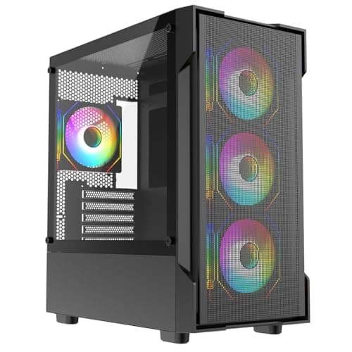 Image of CiT Bolt Black Micro-ATX PC Computer Case With Mesh Front Panel & Tempered Glass Side Panel With Motherboard Compatibility & 4 x 120mm ARGB Infinity Fans Included