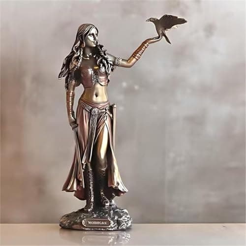 Image of YUZDNM Art Statue - Desktop Decoration Sculpture, Celtic Goddess Morrigan with Crow and Sword Bronze Finish Sculptures, Synthetic Resin Figurine, Elegant Artistic Ornaments