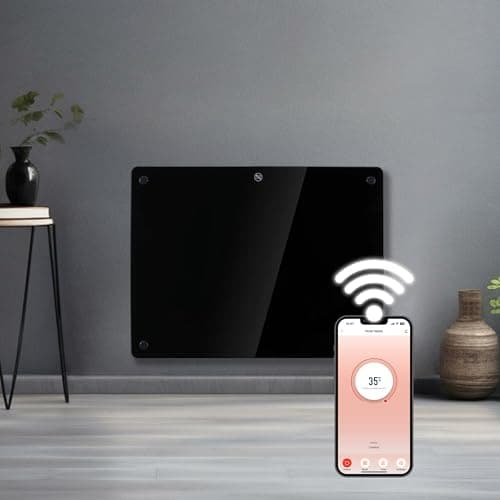 Image of Futura 1000W Black Glass WiFi Smart App Control Electric Radiator Heaters for Home, Bathroom Safe Electric Heater Setback Timer Lot 20 & Advanced Thermostat Control Wall Mounted or Floor Standing