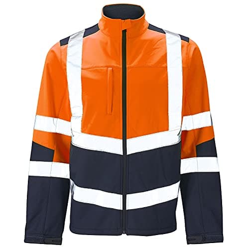 Image of Mens Softshell Jacket Hi Vis Viz High Visibility Reflective & Plain Water Resistant Shower Proof Rain Repellent Windproof Safety Site Coat Workwear Builder Work Wear Warm Top(Orange/Navy,M)