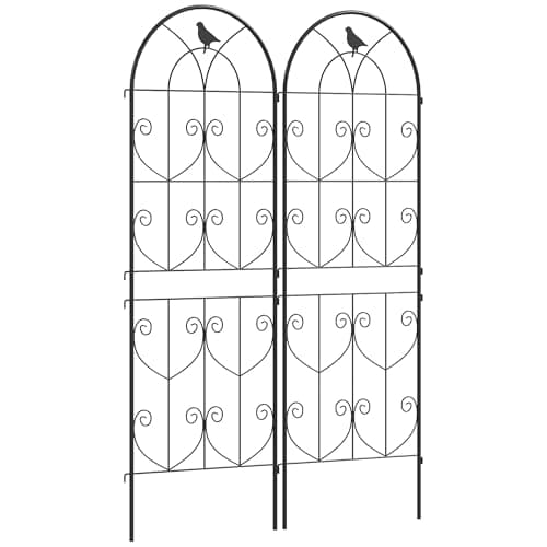 Image of Outsunny Set of 2 Metal Garden Trellis, Decorative Trellis Panels for Climbing Outdoor Plants, Vegetables, Vines, Flowers, 150 x 50 cm, Bird Design