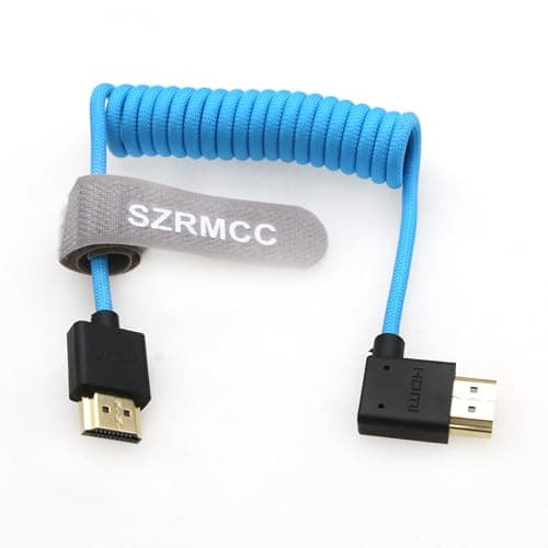 Image of SZRMCC 8k 2.1 HDMI to HDMI Right Angle Ultra High Speed Coiled Braided Cable for Z Cam E2 Sony FX6 FX9 Canon EOS C70 C300 Portkeys BM5 Atomos Ninjav V Shogun Monitor