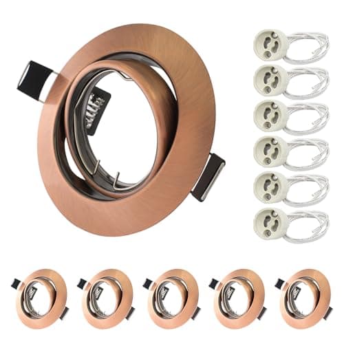 Image of Allesgute 6X Recessed Ceiling Lights Round GU10 Downlights for Ceiling Mounting Metal Frame Antique Copper 360° Tilt Swivel Spotlight Fittings 240V, Outer Diameter: 90mm, Cutout Ø68-85mm, No Bulbs