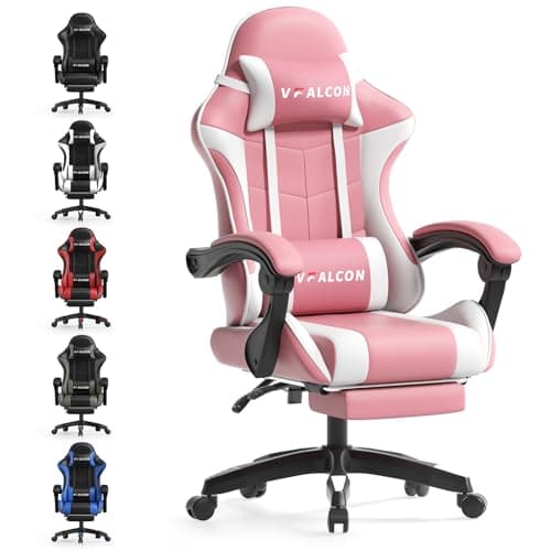 Image of Vfalcon XTREME Gaming Chair – Ergonomic Reclining Chair with Footrest, 360° Swivel, Height Adjustable (Pink)