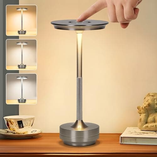 Image of VIMAZ Cordless Table Lamps for Indoor Outdoor,4000mAH Rechargeable Touch Lamp,3 Color Stepless Dimming LED Table Lamp Waterproof,Protable Desk Lamp for Home Bedroom Restaurant Patio,Silver