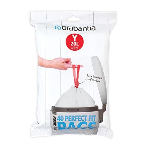 Image of Brabantia IdealFit Bin Liners (Size Y/20 Litre) Ideal Quality Thick Plastic Trash Bags with Tie Tape Drawstring Handles (40 Bags)