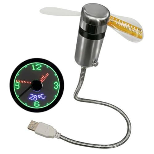 Image of HTU Small Night Light Time Temperature Display LED Clock Fan DC 5V Mini Cooling Flashing Fan USB Powered Flexible Gooseneck LED Clock Real Time Display for Laptop PC Notebook