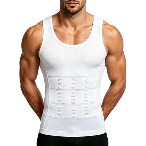Image of ABOHU Mens Compression Vest Slimming Sleeveless Body Shaper Undershirt Seamless Shapewear Tank Tops for Men Tummy Control, L White
