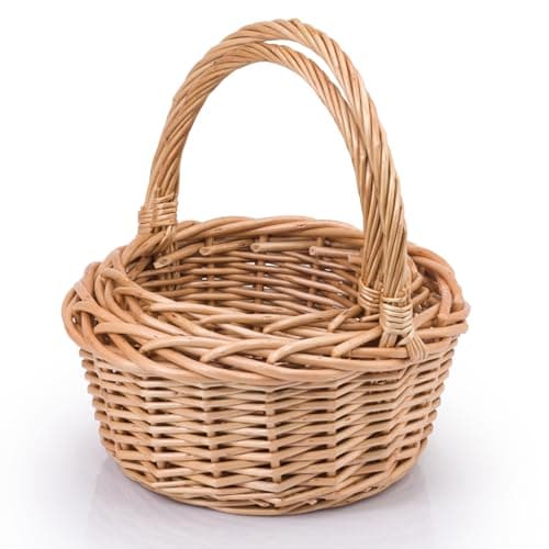 Image of Woodluv Storage Baskets Set of 2, Round Shaped Wicker Woven Wedding, Flower Girls, Easter, Display & Gift Hamper Basket, Natural