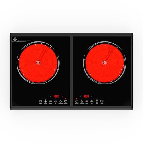 Image of VBGK Electric Hob, 220V 3600W 2 burner ceramic hob, 22 inch Countertop with 9 Power Levels, LED touch control Overheat Protection, Child Safety Lock & Timer, touch control Electric hob 2 burner