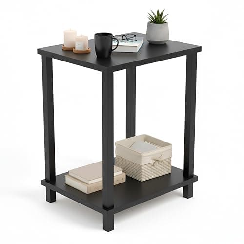 Image of DIVCHI 2-Tier Side Table, Narrow Nightstand with Open Wood Shelf | Bedside Table for Small Spaces | Bedroom | Living Room | End Table for Everyday Comfort & Multi-Use storage for essentials (Black)