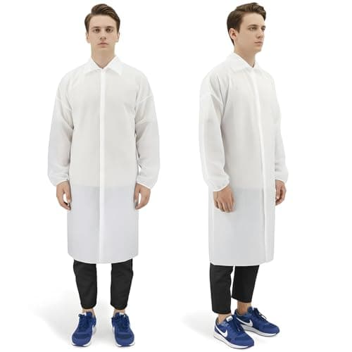 Image of Disposable Visitor Coat Large – Lightweight Polypropylene Gown with Long Sleeves | White Breathable Protective Overall for Safety & Hygiene | Disposable Protective Lab Coat Pack of 25
