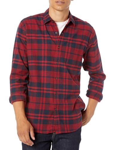 Image of Amazon Essentials Men's Long-Sleeved Flannel Shirt, Red Plaid, L