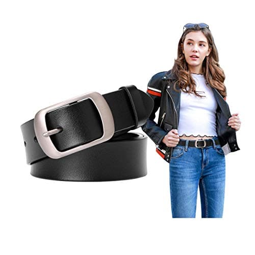 Image of SUOSDEY Fashion Womens Leather Belts for Jeans Pants with Metal Pin Buckle Ladies Retro Vintage Leather Waist Belt black
