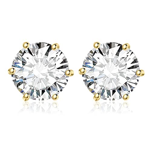 Image of JewelryPalace Round Cut 6ct Cubic Zirconia Solitaire Stud Earrings for Women, 925 Sterling Silver 14k Yellow Gold Plated Earrings for Her, Classic Simulated Diamond Earrings Jewellery Sets