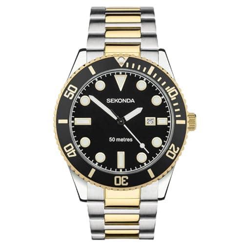 Image of Sekonda Dive Oceans Men's Quartz Watch 43 mm with Analog Date and Stainless Steel Strap, Black