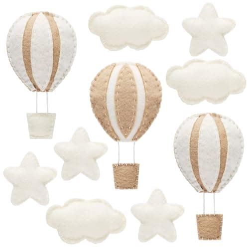 Image of Poen 10 Pcs Star Hot Air Balloon and Cloud Nursery Decor Western Wall for Bedroom Felt Clouds Stars Kids Baby (HUJ-Poen-157)