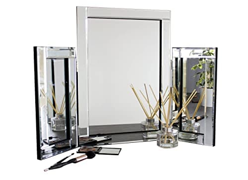 Image of Marco Paul Free Standing Beveled Vanity Mirror for Dressing Table Trifold Tabletop Mirrors for Living Room Bedrooms Bathroom Mirror Glass Shabby Chic Vintage Decor Makeup Mirrors Home Decoration
