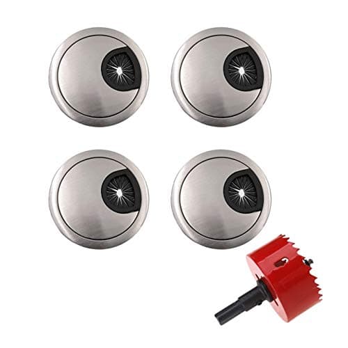 Image of JZK 4 x Metal 60mm Desk Table Cable Grommet with 60mm hole saw, Computer Desk Cable Hole Cover, PC Desk Cable Tidy Grommet Management Hole