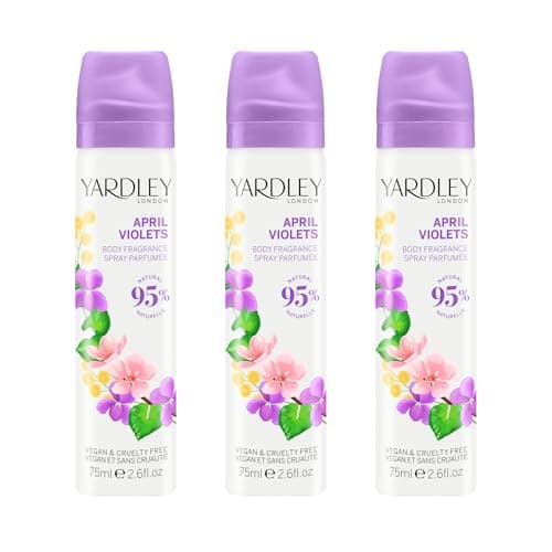Image of Yardley London April Violets Body Spray, Floral Body Spray for Women with Notes of Violet and Citrus, April Violets Body Mist for Women 3 x 75ml