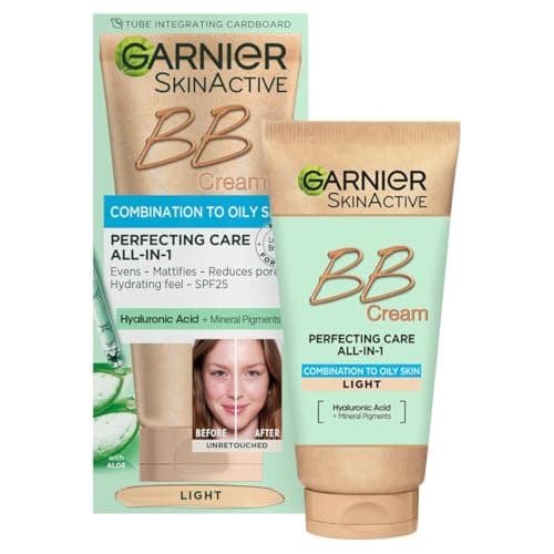 Image of Garnier Oil-Free Perfecting All-in-1 BB Cream, Shade Light, Tinted Moisturiser SPF25, Mattifies Skin & Evens Complexion, With Hyaluronic Acid, Aloe & Mineral Pigments, 50ml