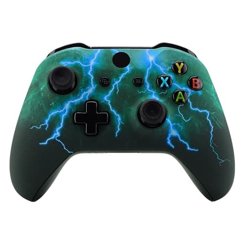 Image of eXtremeRate Green Storm Thunder Patterned Front Housing Shell Case, Soft Touch Faceplate Cover Replacement Kit for Xbox One S & One X Controller (Model 1708)