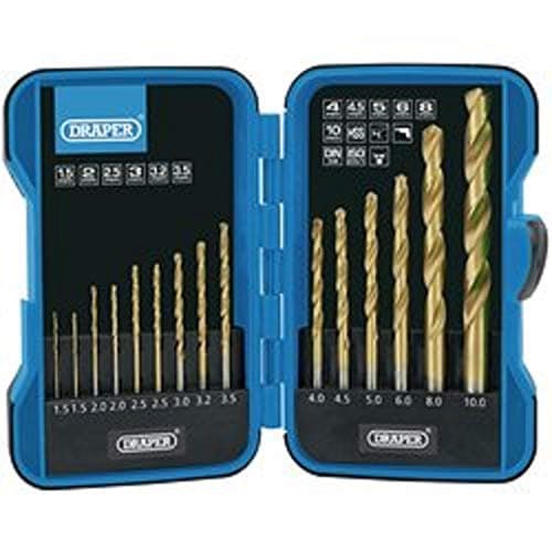 Image of Draper HSS 15 Piece Titanium Nitride Coated Drill Set | 1.5 to 10mm Masonry Kit |10/13mm Chuck | 135° Split Point | Multifunctional Drill Bits | Foldable Storage Case | 18549