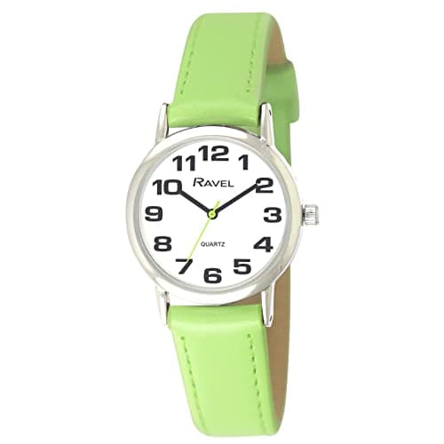 Image of Ravel Women's Easy Read Watch with Big Numbers - Lime Green/Silver Tone/White Dial