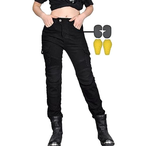 Image of CBBI-WCCB Women Moto Jeans Motorcycle Pants Motorbike Biker Trousers (UK, Waist & Inseam, 32, 31, Black)