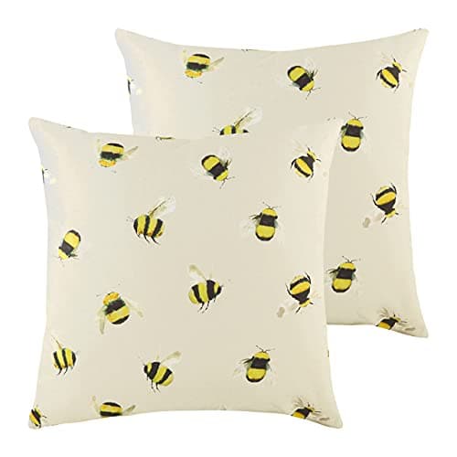 Image of furn. Busy Bees Twin Pack Polyester Filled Cushions, Taupe, 43 x 43cm