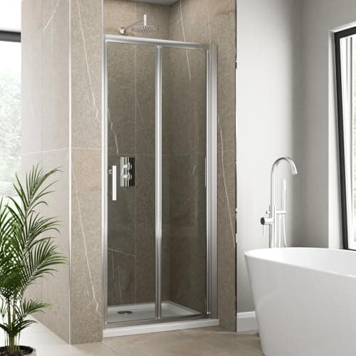 Image of Luxura® 800mm Bifold Folding Shower Door Screen for Wet Room Cubicle Enclosures, 6mm Safety Glass Space Saving, Framed, Polished Chrome