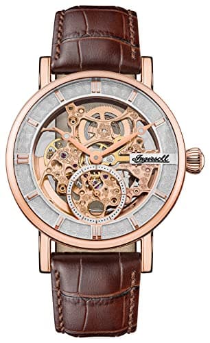 Image of Ingersoll The Herald Mens 40mm Automatic Watch with Skeleton Dial and Brown Genuine Leather Strap I00401B