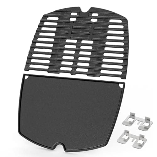 Image of Onlyfire Set of Cast Iron Griddle Plate and Cooking Grate for Weber Q100 Q1200 Q1400 Q120 Q140 Q1000 Grills, Replacement for Weber 6558/7644