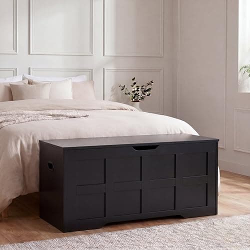 Image of Vida Designs Storage Ottoman Bench | Black | 100W cm | Shaker Style | Cut-Out Handle | Easy Assembly | Blanket Box | Modern Bedroom Living Room Hallway Furniture Storage Toy Box Unit