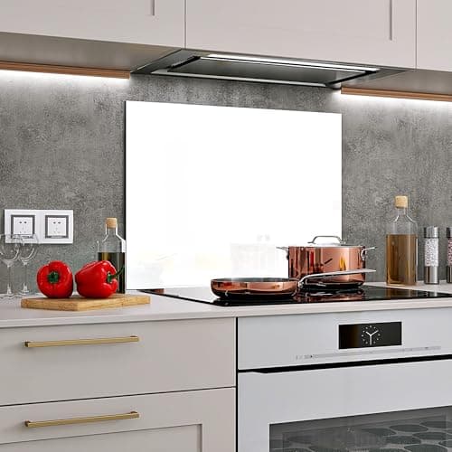 Image of Home Supplies White Tempered Glass Splashback for Kitchen, 6mm Toughened Glass Heat Resistant Splashbacks for Cookers (White, 6070)