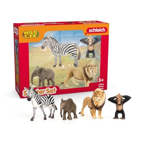 Image of SCHLEICH Wild Life - 4 PC Safari Animals Figurines Set with Zebra, Monkey, Elephant and Lion Toys - Realistic African Animal Figures Playset for Boys and Girls - Educational Toys for Kids Ages 3+