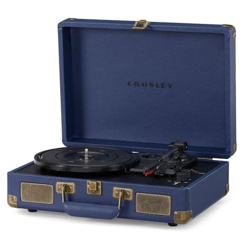 Image of Crosley Cruiser Plus Portable Turntable - Bluetooth Record Player, 3-Speed Suitcase Vinyl Player, Home Turntables for Vinyl Records, Built in Stereo Speakers & Bluetooth Receiver, AUX Input, Navy