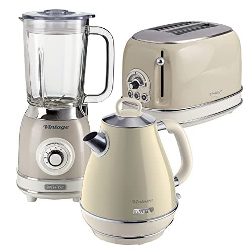 Image of Ariete ARPK22 Retro Style Jug Kettle, 2 Slice Toaster & Jug Blender Set, Vintage Design, Cream