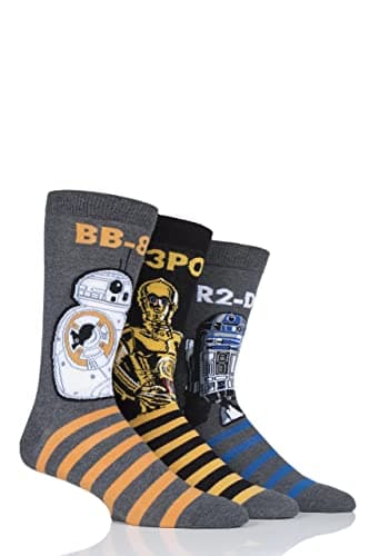 Image of SockShop Men's Star Wars R2-D2, C-3PO and BB-8 Droids Pack Cotton Socks Pack of 3 Assorted 12-14