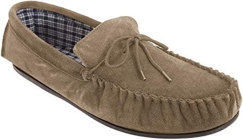 Image of Mokkers Bruce Real Suede Moccasin Slippers - Taupe, Men's Size 9 UK