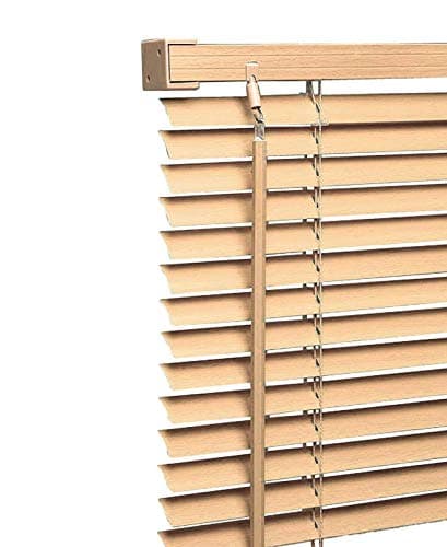 Image of Wood Wooden Grain Effect Window Venetian Blind Blinds Easy Fit Curtains Trimmable Fittings Windows Treatment Shutters Twist Open Close (Natural-Wood Grain Effect, 75cm wide (29.5'') x 213cm)