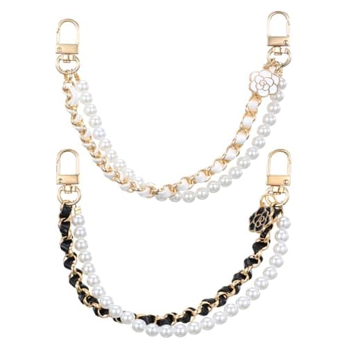 Image of 2PCS Pearl Bag Charms - Chain Extender Strape for Handbag, Gold Purse Chain Replacement, Black Purses Accessories for Women, Short Metal Charms for Tote Bags & Phone