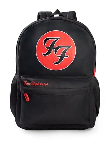 Image of Foo Fighters Unisex Black Logo Backpack | Zip-Up School Bag with Red Accents for Carrying Books | Music Merchandise | Perfect for Back to School Merch